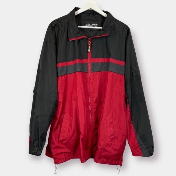 Men’s Windbreaker Rain Jacket Black Red Size Large - Picture 1 of 7